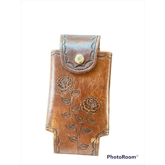 Vintage Genuine Leather Hand Tooled Cell Phone Case - Picture 1 of 7